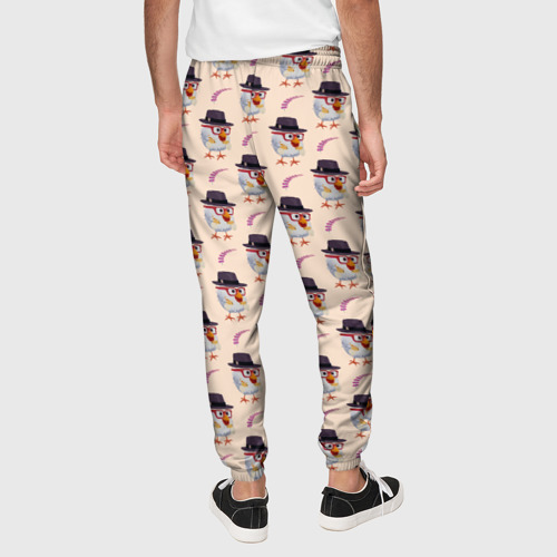 Мужские брюки 3D с принтом Петушок и веточка ягод, вид сзади #2
