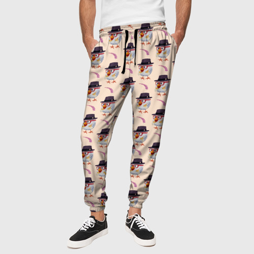 Мужские брюки 3D с принтом Петушок и веточка ягод, вид сбоку #3