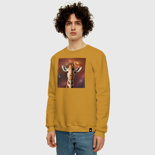 Мужской свитшот хлопок с принтом Космический жираф, фото на моделе #1
