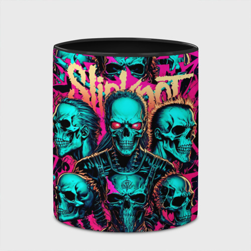 Кружка с полной запечаткой с принтом Slipknot на фоне рок черепов, фото #4