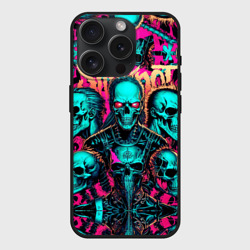Чехол силиконовый для Apple iPhone 15 Pro матовый Slipknot на фоне рок черепов