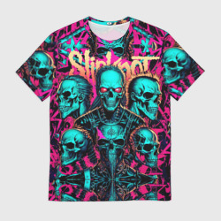 Мужская футболка 3D Slipknot на фоне рок черепов