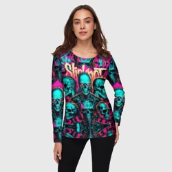 Женский лонгслив 3D Slipknot на фоне рок черепов - фото 2