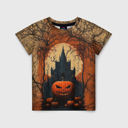 Детская футболка 3D с принтом Хэллоуинская тыква, вид спереди #2
