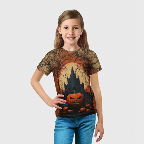 Детская футболка 3D с принтом Хэллоуинская тыква, вид сбоку #3