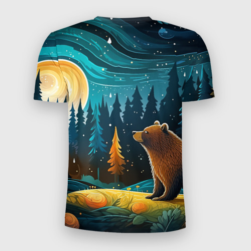 Мужская футболка 3D Slim с принтом Хозяин тайги: медведь в лесу, вид сзади #1