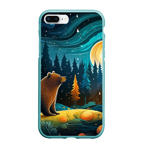 Чехол для iPhone 7Plus/8 Plus матовый с принтом Хозяин тайги: медведь в лесу, вид спереди #2