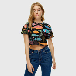 Женская футболка Crop-top 3D Фолк-арт рыбовы - фото 2