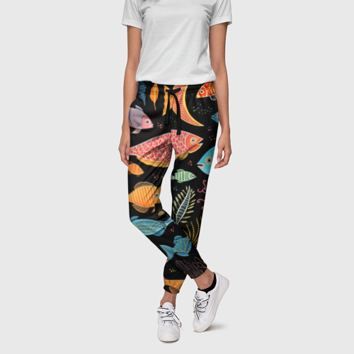 Женские брюки 3D Фолк-арт рыбовы, цвет 3D печать - фото 3
