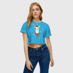 Женская футболка Crop-top 3D Милая лама в красной шляпе и шарфе - фото 2