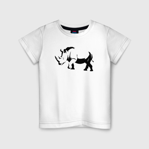 Детская футболка хлопок с принтом Носорог шагает, вид спереди #2