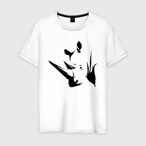 Мужская футболка из хлопка с принтом Голова носорога, вид спереди №1