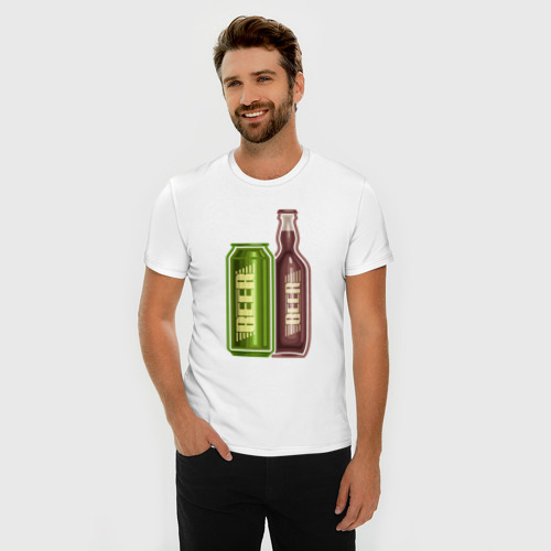 Мужская футболка хлопок Slim Пиво в таре, цвет белый - фото 3