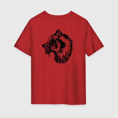 Женская футболка хлопок Oversize Злой черный волк, цвет красный - фото 2