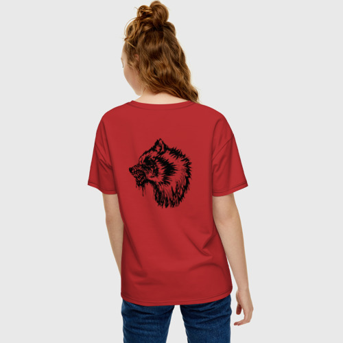 Женская футболка хлопок Oversize Злой черный волк, цвет красный - фото 4