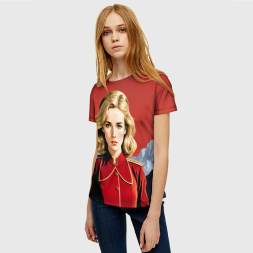 Женская футболка 3D Девушка в красной униформе, цвет 3D печать - фото 3