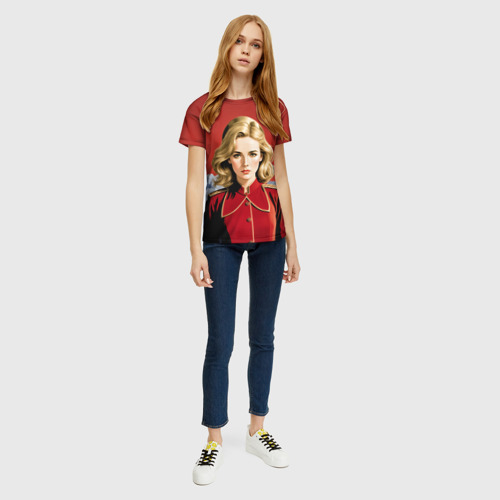 Женская футболка 3D Девушка в красной униформе, цвет 3D печать - фото 5