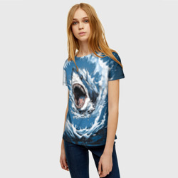 Женская футболка 3D Морда акулы в воде - фото 2