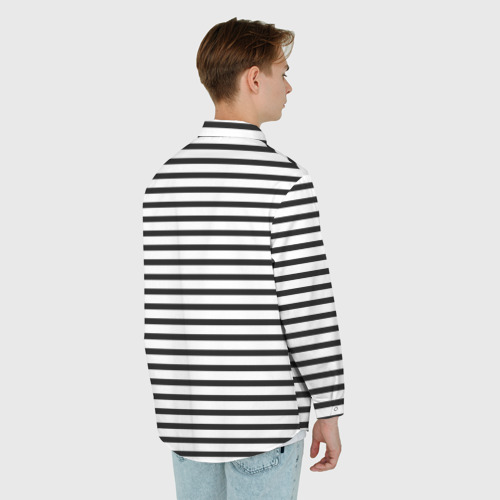 Мужская рубашка oversize 3D с принтом Белый в чёрную полоску, вид сзади #2