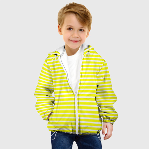 Детская куртка 3D с принтом Жёлтый с белыми полосками, фото на моделе #1