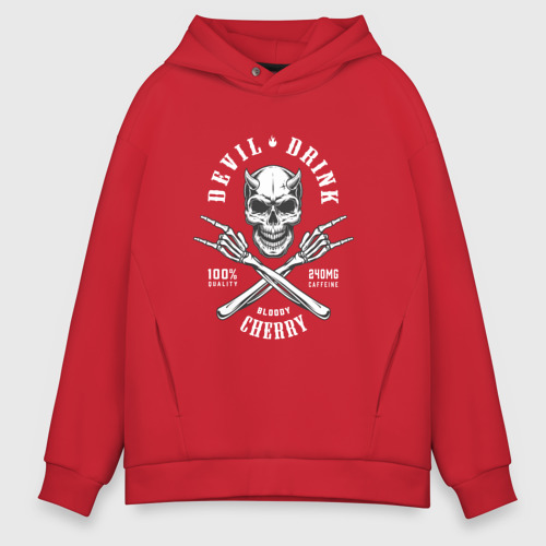 Мужское худи Oversize хлопок Devil drink skeleton, цвет красный