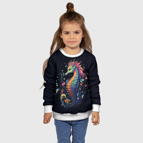 Детский свитшот 3D Морской конек на черном фоне, цвет 3D печать - фото 7