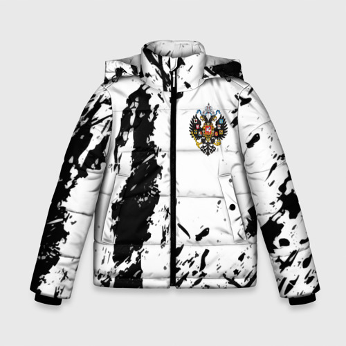 Зимняя куртка для мальчиков 3D с принтом Россия спорт краски герб, вид спереди #2