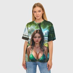 Женская футболка oversize 3D Девушка мавка в зелёном купальнике - фото 2