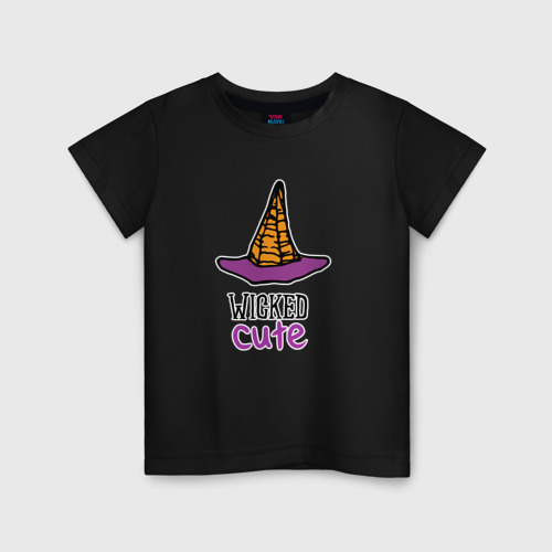 Детская футболка хлопок с принтом Хэллоуин ведьмина шляпа милая, вид спереди #2