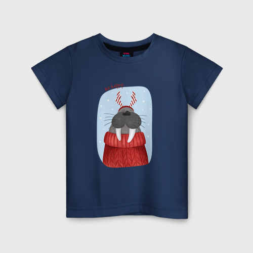 Детская футболка хлопок с принтом Счастливый морж, вид спереди #2