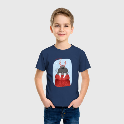 Детская футболка хлопок с принтом Счастливый морж, фото на моделе #1