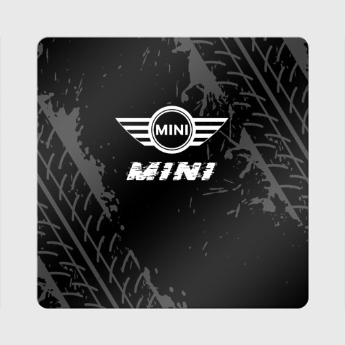 Магнит виниловый Квадрат Mini speed на темном фоне со следами шин