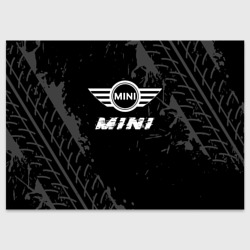 Поздравительная открытка Mini speed на темном фоне со следами шин