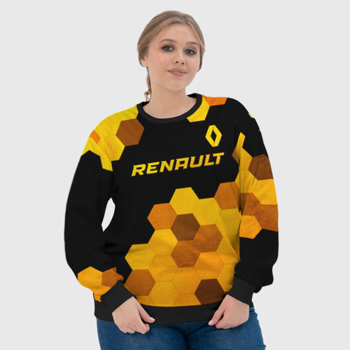 Женский свитшот 3D Renault - gold gradient: символ сверху, цвет 3D печать - фото 6