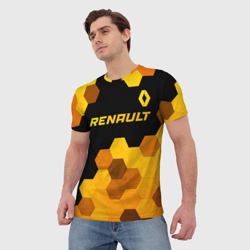 Мужская футболка 3D Renault - gold gradient: символ сверху, цвет 3D печать - фото 3