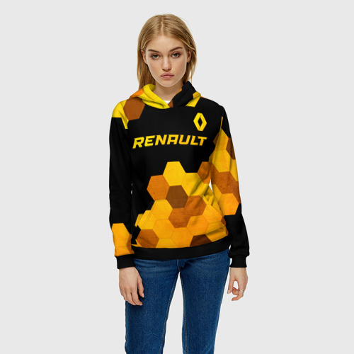 Женская толстовка 3D Renault - gold gradient: символ сверху, цвет 3D печать - фото 3