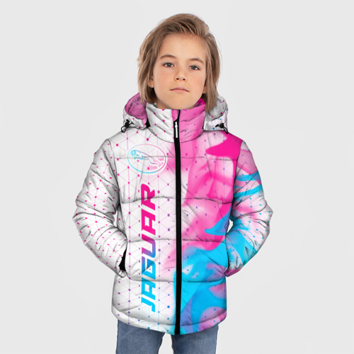 Зимняя куртка для мальчиков 3D Jaguar neon gradient style: по-вертикали, цвет черный - фото 3