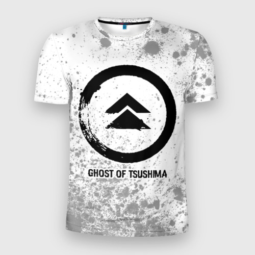 Мужская футболка 3D Slim с принтом Ghost of Tsushima glitch на светлом фоне, вид спереди #2