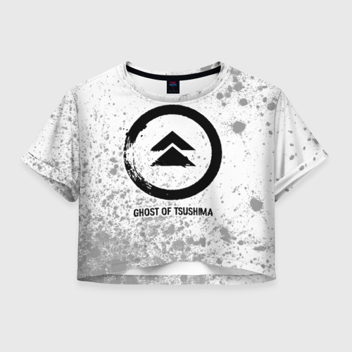 Женская футболка Crop-top 3D Ghost of Tsushima glitch на светлом фоне, цвет 3D печать