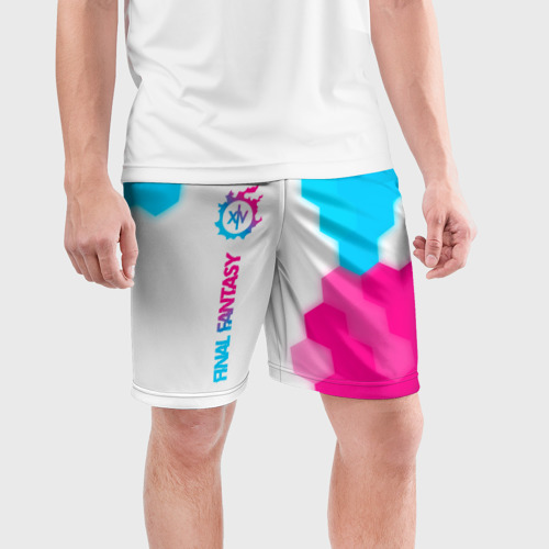 Мужские шорты спортивные с принтом Final Fantasy neon gradient style: по-вертикали, фото на моделе #1