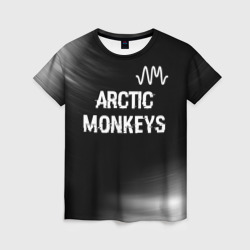 Женская футболка 3D Arctic Monkeys glitch на темном фоне: символ сверху