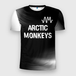 Мужская футболка 3D Slim Arctic Monkeys glitch на темном фоне: символ сверху