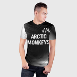 Мужская футболка 3D Slim Arctic Monkeys glitch на темном фоне: символ сверху - фото 2