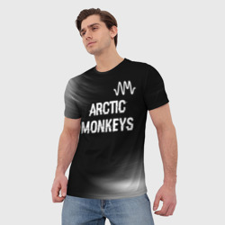 Мужская футболка 3D Arctic Monkeys glitch на темном фоне: символ сверху - фото 2