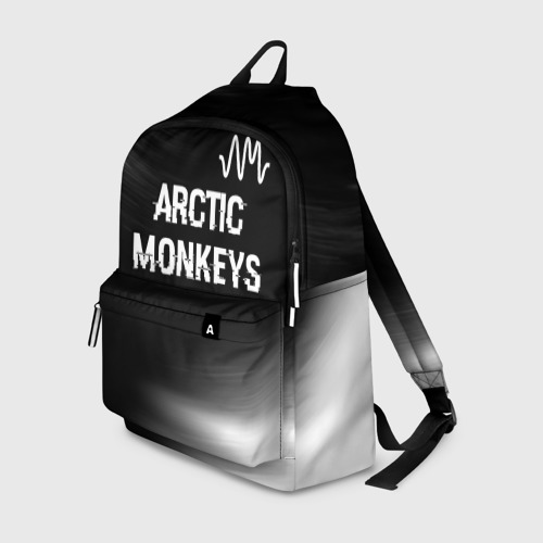 Рюкзак с принтом Arctic Monkeys glitch на темном фоне: символ сверху, вид спереди №1