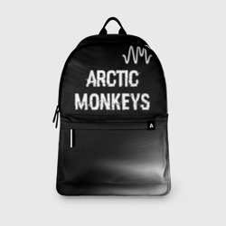 Рюкзак с принтом Arctic Monkeys glitch на темном фоне: символ сверху для любого человека, вид спереди №3. Цвет основы: белый