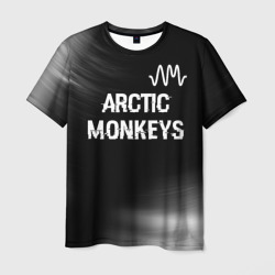 Мужская футболка 3D Arctic Monkeys glitch на темном фоне: символ сверху