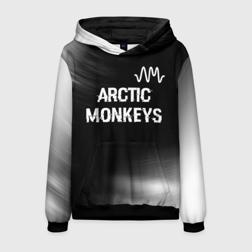 Мужская толстовка 3D Arctic Monkeys glitch на темном фоне: символ сверху, цвет черный