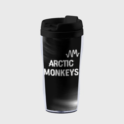 Термокружка-непроливайка Arctic Monkeys glitch на темном фоне: символ сверху