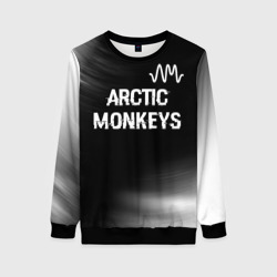 Женский свитшот 3D Arctic Monkeys glitch на темном фоне: символ сверху